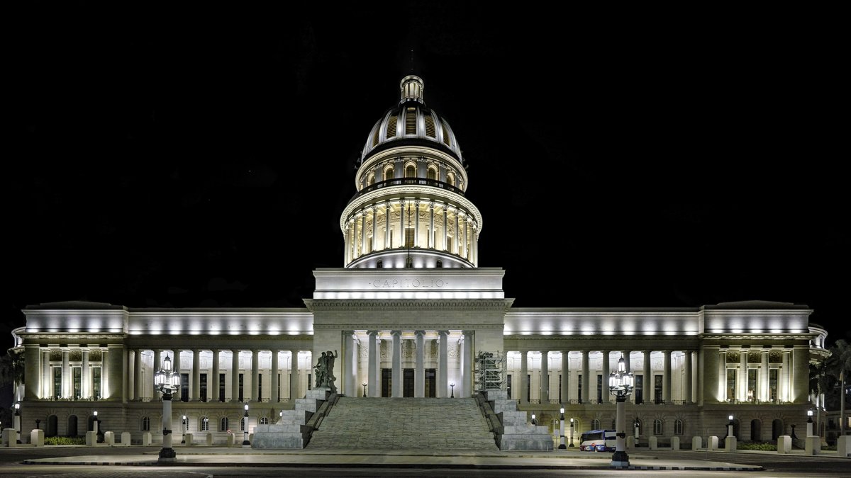 El Capitolio, the national capitol building in Havana, Cuba, lit up at night